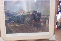 3x framed signed railway prints by Terence Cuneo. Festiniog Workhorses. The Golden Arrow, showing