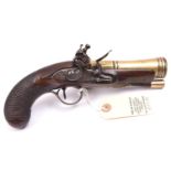 A late 18th century brass barrelled flintlock blunderbuss belt pistol, 8½” overall, bell mouth