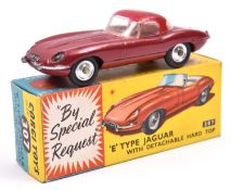 Corgi Toys 'E' Type Jaguar -with detachable hard top (307). An example in maroon with brown