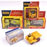 4 Dinky Toys. Climax-Conveyancer Fork Lift Truck (404). In yellow with blue-suited driver.