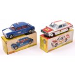 2 Dinky Toys. Lotus Cortina Rally Car (205). In white with red bonnet and boot, pale blue