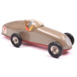 A Tri-ang Minic tinplate clockwork Racing Car 13M. Closed cockpit example in light grey with red