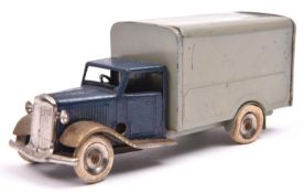 Tri-ang Minic Delivery Van 21M. A 1930's example with dark blue cab, plated mudguards, grey rear