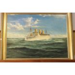 An oil painting on board of the Canadian Pacific ocean liner The Empress of Scotland, as seen in