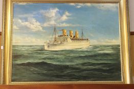 An oil painting on board of the Canadian Pacific ocean liner The Empress of Scotland, as seen in