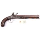A 16 bore flintlock duelling pistol by Clarke of Dublin, c 1800, 15½” overall, well rebrowned