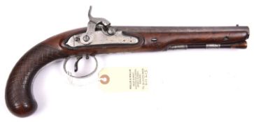 A 20 bore percussion holster or duelling pistol, by Knubley, converted from flintlock, originally