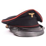 A Third Reich period peaked cap, believed to be to the NSB (Dutch Nazi Party), black with red