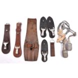 5 various vertical leather hangers with spring clips for Third Reich daggers and swords, GC,