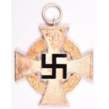 A Third Reich 50 years Faithful Service Decoration, in silver and gilt with black enamel swastika (
