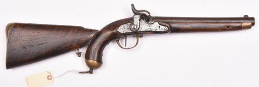 A mid 19th century Prussian 16 bore percussion pistol carbine, 25” overall including carbine