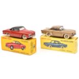 2 French Dinky Toys. A Volkswagen Karmann Ghia (24M) in red with black roof, ridged spun wheels