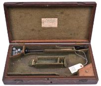 An early 19th century green baize lined fitted oak case for a pair of 15” flintlock holster pistols,