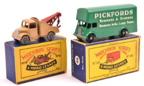 2 Matchbox Series. No.46 Pickfords Removal Van. An example in green with white roller shutter and