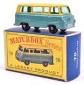 Matchbox Series No.70 Ford Thames Estate Car. In turquoise and yellow with green windows and black