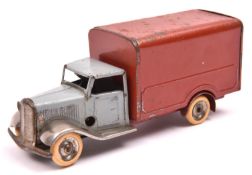 Tri-ang Minic Tinplate Clockwork normal control Delivery Van 21M. A 1930's example with grey cab,