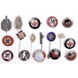 9 Third Reich circular enamelled pin back badges, including “Reichs Luftschutz”; Hitler Youth