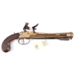 A late 18th century brass barrelled and brass framed flintlock boxlock blunderbuss pistol with
