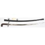 An early 19th century continental mameluke hilted sword, slightly curved, fullered blade 28½”,