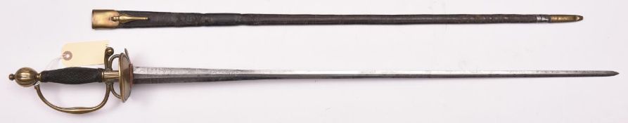 A mid 18th century smallsword, tapering, flattened hexagonal section blade 27¾”, etched on both