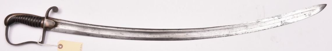 A 1796 light cavalry style sword for yeomanry, carved, shallow fullered blade 31½”, with narrow back