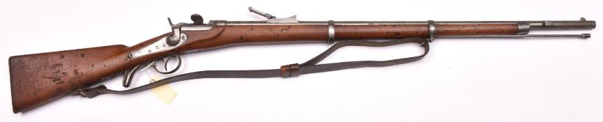 An Austrian 11.15mm Werndl Model 1867 single shot rolling block military rifle, 50” overall,