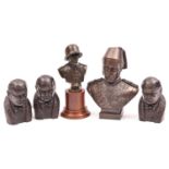 A bronzed head shoulders bust of General Gordon, 7½”; 3 similar Winston Churchill 4¾”, and