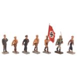 7 Third Reich period Lineol figures,average height 2¾”, of SA man (2), SA Standard Bearer with flag,