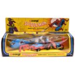 Corgi Spider-Man set 31. Comprising Spidercopter, Spiderbuggy and Spiderbike. In a window box, minor