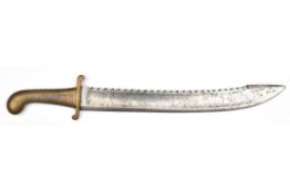 A Russian 1827 pioneer sidearm, slightly curved, shallow fullered sawbacked blade 19½”, with
