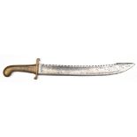 A Russian 1827 pioneer sidearm, slightly curved, shallow fullered sawbacked blade 19½”, with