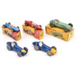 5 Dinky Toys Racing Cars. Cooper Racing Car (240) in light blue, RN20. Ferrari Racing Car (242) in