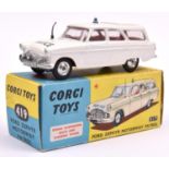 Corgi Toys Ford Zephyr Motorway Patrol. In white with small roof light, red interior, POLICE to