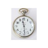 Zentra pocketwatch. Plated case, hinged back, 57mm diameter. Dial has 24-hour markings in addition
