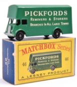 Matchbox Series No.46 Pickfords Removal Van. An example in green with white roller shutter and black