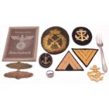 Third Reich Naval insignia: gilt metal arm badges for Aircraft Spotter and Ordnance Artificer