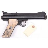 A .22” Crosman “150” CO2 pistol, number 099863, with marbled chequered plastic grips. GC,