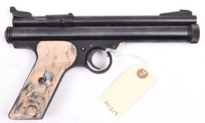 A .22” Crosman “150” CO2 pistol, number 099863, with marbled chequered plastic grips. GC,