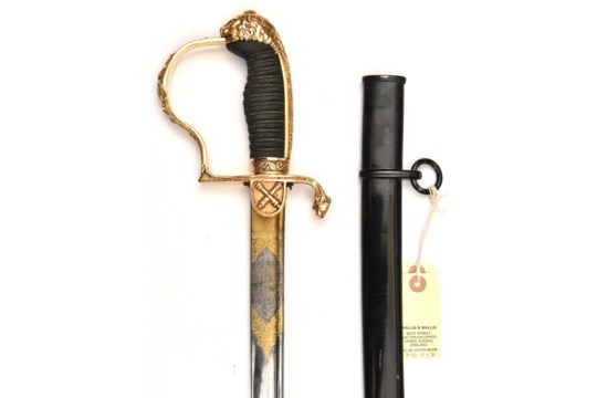 An Imperial German artillery officer’s sword, plated pipe backed blade 32½”, DE at point, by