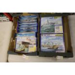 12x Hornby Minic Ships 1:1200 sets and ships. Including 5x sets; Ocean Terminal Set, Naval Harbour