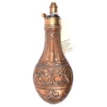 A copper powder flask “Fluted” (Riling 290 without rings), common brass top, graduated nozzle 2¼” to