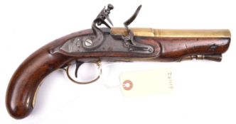 A 16 bore brass barrelled flintlock pistol by Wilkinson of Bristol, c 1820, 11½” overall, heavy half