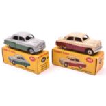 2 Dinky Toys Vauxhall Cresta Saloon (164). An example in light grey and dark green, with light