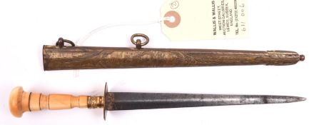 A Geo naval dirk, shallow diamond section blade 6½”, gilt disc guard engraved with a single line