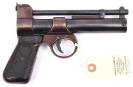 A post 1958 .177” Webley Junior air pistol, number 482, the frame stamped with capital “B” and