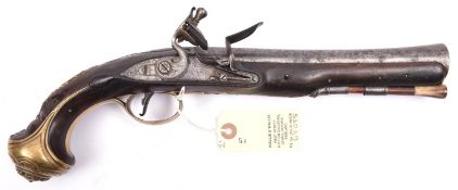 A steel barrelled flintlock blunderbuss pistol, by I Heylin, c 1780, 14½” overall, swamped steel