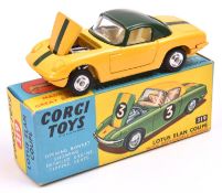 Corgi Toys Lotus Elan Coupe (319). An example in yellow with dark green roof and flash, white