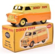 Dinky Toys Bedford 10CWT Van 'DINKY TOYS' (482). In yellow and orange livery, with yellow wheels,