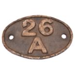 A reproduction cast iron railway shed plate. 26A for Newton Heath. With white highlighted letters on