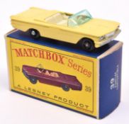 Matchbox Series No.39 Pontiac Convertible. In lemon yellow with cream interior, green glazing, black